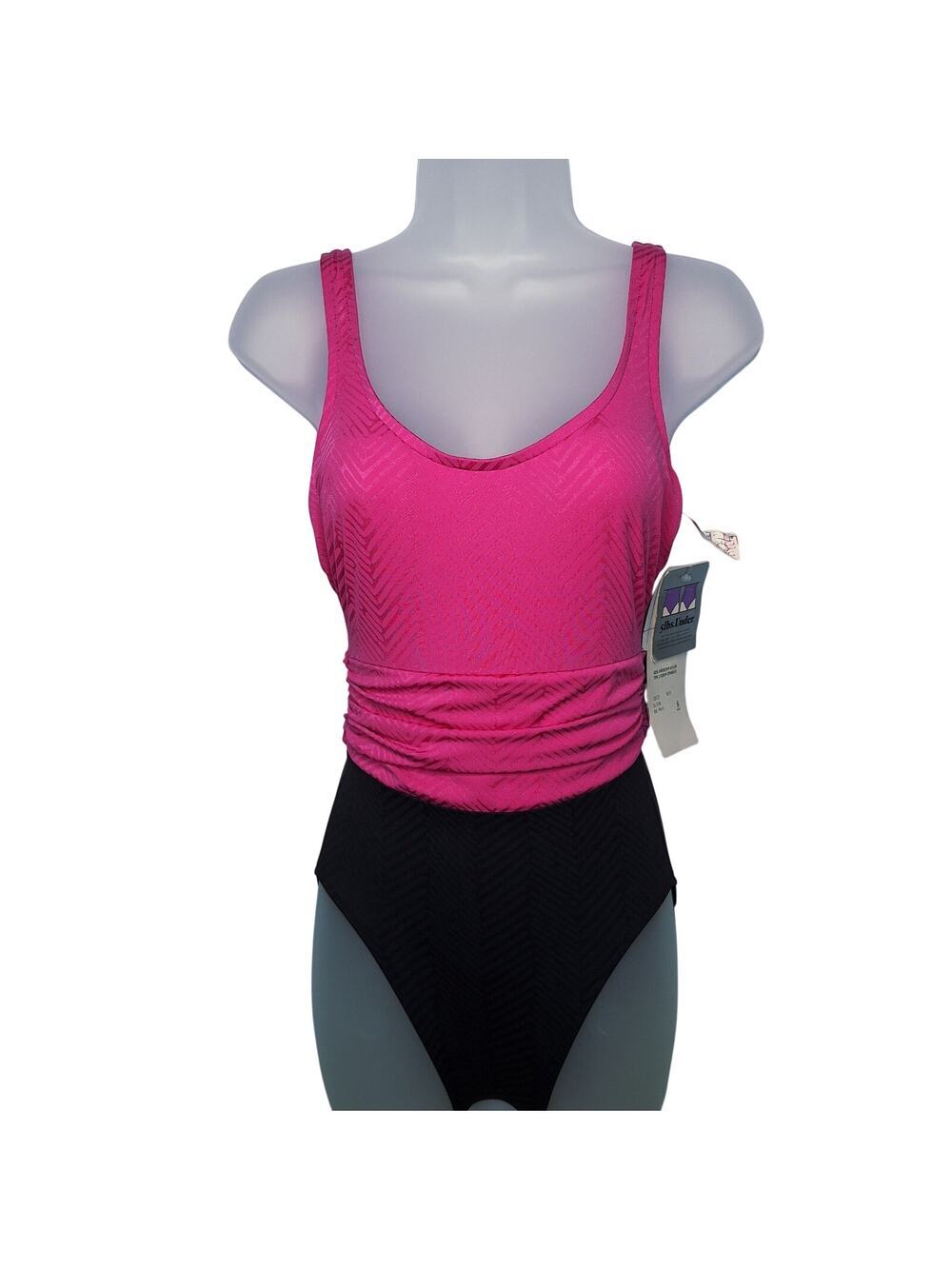 Vintage 80s Jantzen Swimsuit NEW Colorblock Magenta One Piece Hot Pink XS/Small